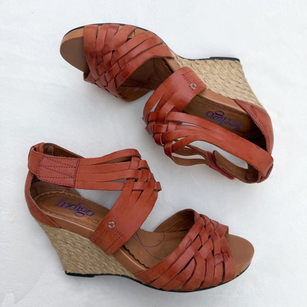 Indigo by Clarks Leather Espadrille Wedge Woven Boho Sandal Granola Girl 8.5